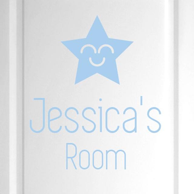 Personalised Smiling Star Door Room Wall Sticker Happy Larry Colour: Light Blue on Productcaster.