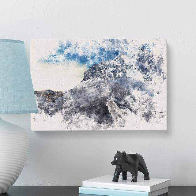 White Wolf with a Mountain Landscape Watercolour - Wrapped Canvas Graphic Art Print East Urban Home Size: 50cm H x 76cm W x 3cm D on Productcaster.