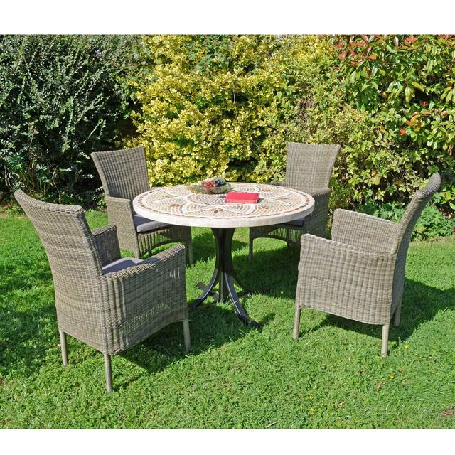 MONTPELLIER Mosaic Dining Table with 4 DORCHESTER Chairs Garden Set Rosalind Wheeler on Productcaster.