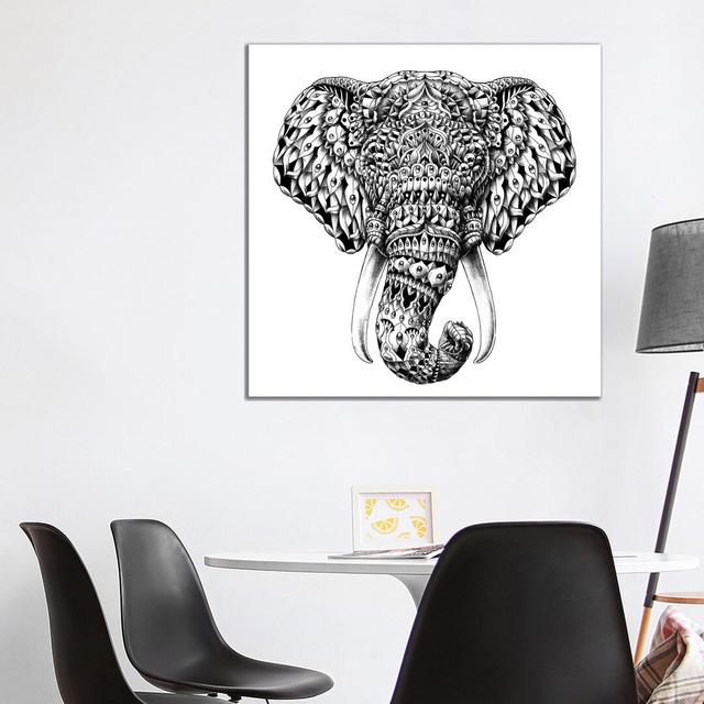 Ornate Elephant Head by Bioworkz - Print on Canvas World Menagerie Size: 93.98cm H x 93.98cm W x 3.81cm D, Format: Wrapped Canvas on Productcaster.