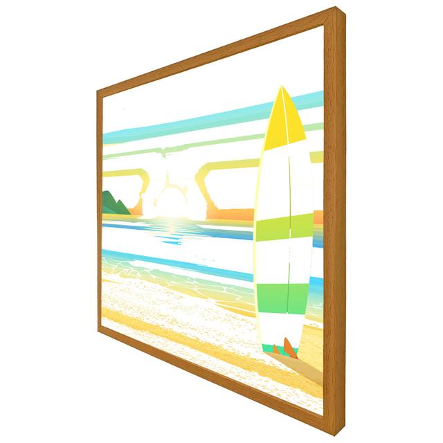 Primeau Surf Board On Beach - Print House of Hampton Format: Black Framed, Size: 41cm H x 41cm W x 4cm D on Productcaster.