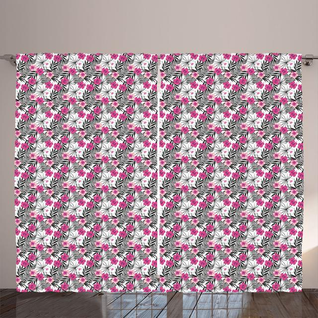 Rustic curtain, floral, grey, pink, green magenta leaf background East Urban Home on Productcaster.