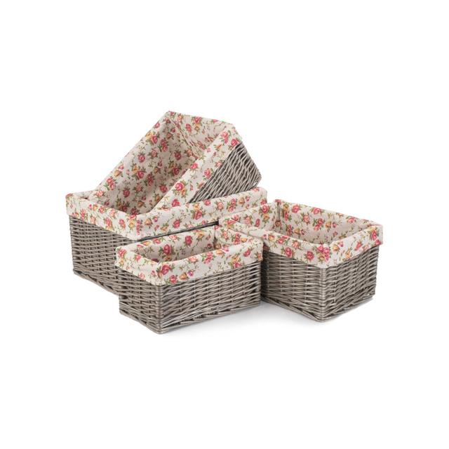 4 Piece Wicker Storage Basket Set with Garden Rose Lining Fleur De Lis Living Colour: Antique on Productcaster.