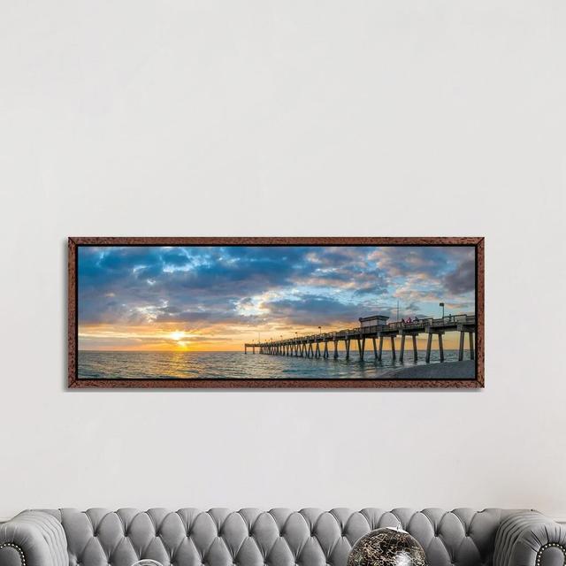 Pier in Atlantic Ocean at Sunset, Venice, Sarasota County, Florida, USA - Panoramic Photograph Print on Canvas Breakwater Bay Size: 50.8cm H x 152.4cm on Productcaster.