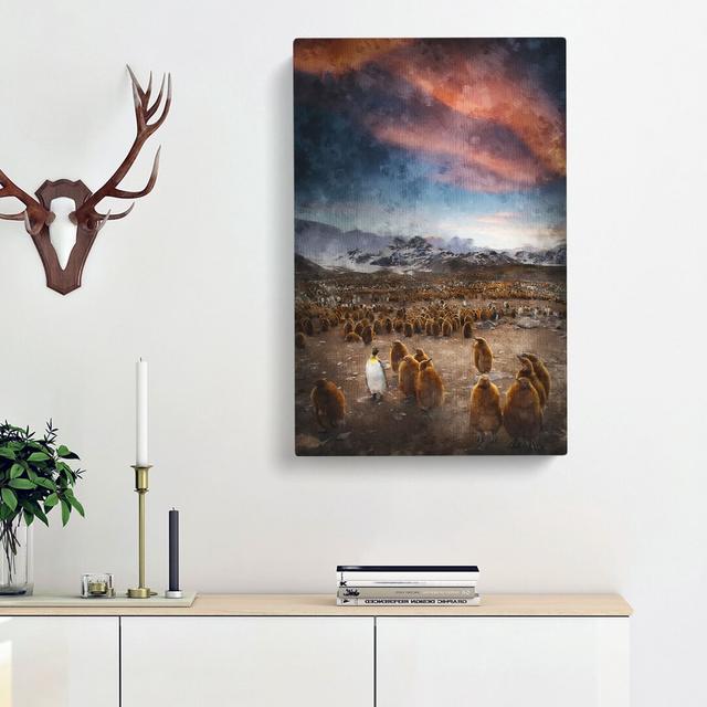 King Penguins and Mountains - Wrapped Canvas Painting Print East Urban Home Size: 60cm H x 40cm W x 4cm D on Productcaster.