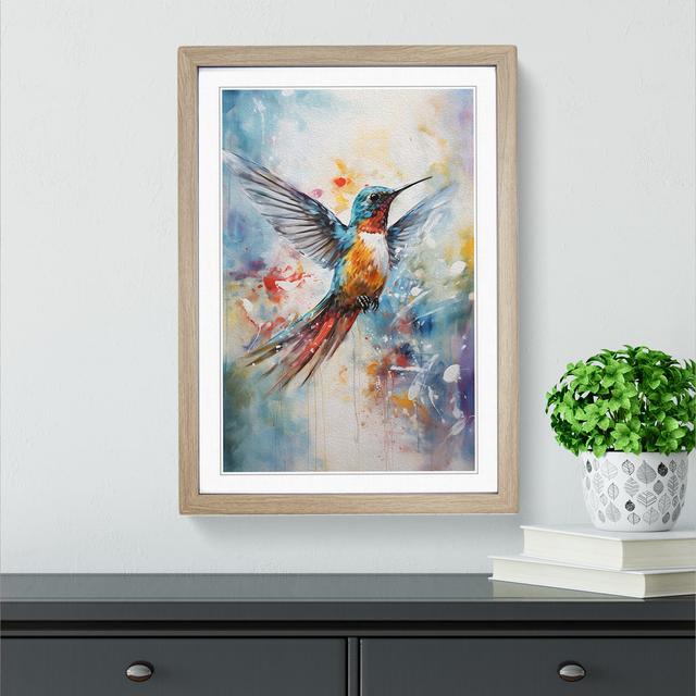 Hummingbird Gestural - Print Marlow Home Co. Size: 34cm H x 25cm W x 2cm D, Frame Colour: Oak on Productcaster.