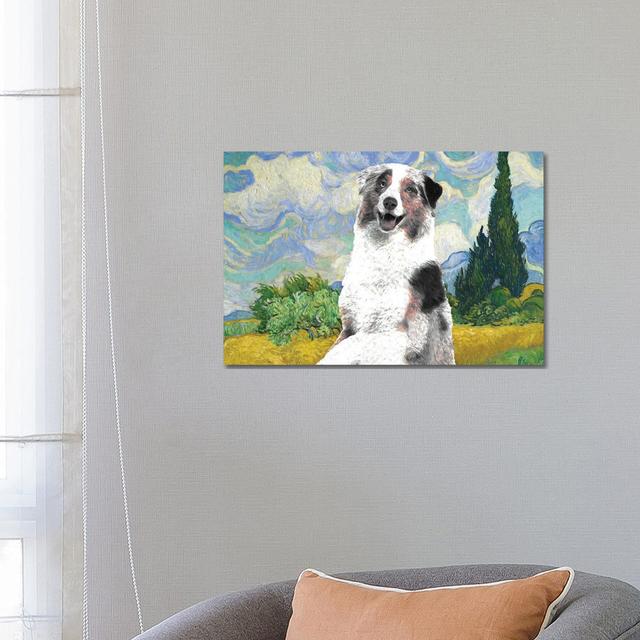 Australian Shepherd Aussie Wheat Field With Cypresses - Wrapped Canvas Art Prints - Wrapped Canvas Gallery-Wrapped Canvas Giclée ClassicLiving Size: 4 on Productcaster.