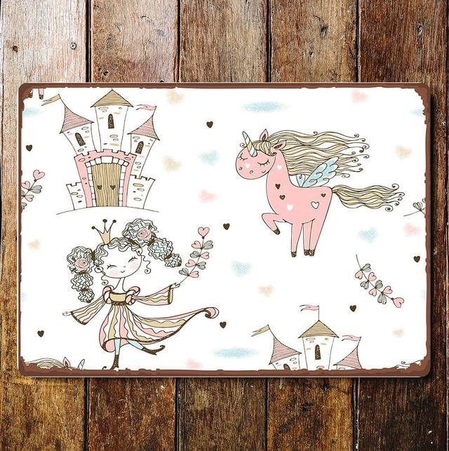 Pattern Princess Castle Unicorn Metal Wall Sign Plaque East Urban Home Size: 60cm H x 80cm W on Productcaster.