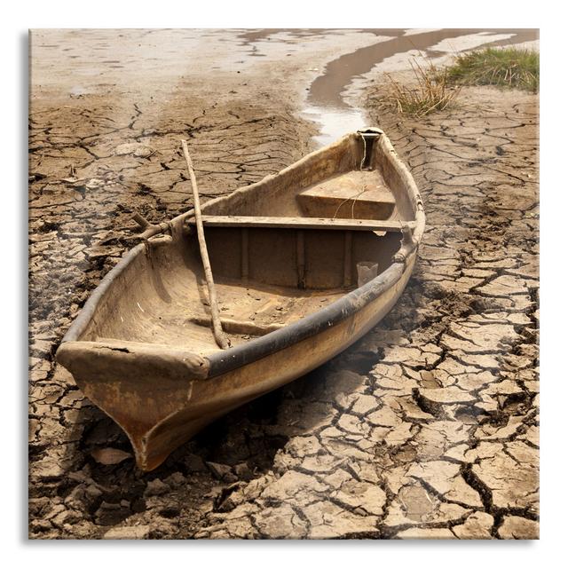 Ungerahmtes Foto auf Glas "Boat in Drought" Longshore Tides Größe: 60 cm H x 60 cm B x 0.4 cm T on Productcaster.