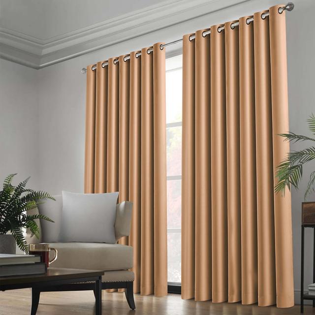 Kalynn 100% Blackout Eyelet Semi Sheer Synthetic Window Curtain Pair (Set of 2) 17 Stories Panel Size: 228 W x 228 D cm, Colour: Beige on Productcaster.