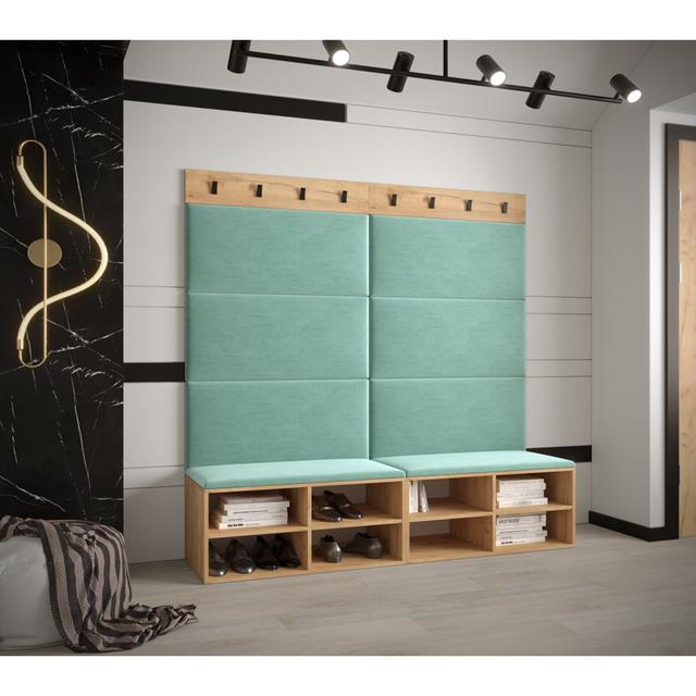 Jakab Hall Tree with Bench and Shoe Storage Ebern Designs Colour: Oak/Mint Green on Productcaster.