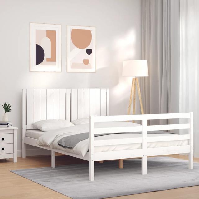 Bed Frame with Headboard 17 Stories Colour: White, Size: 135 x 190 cm on Productcaster.