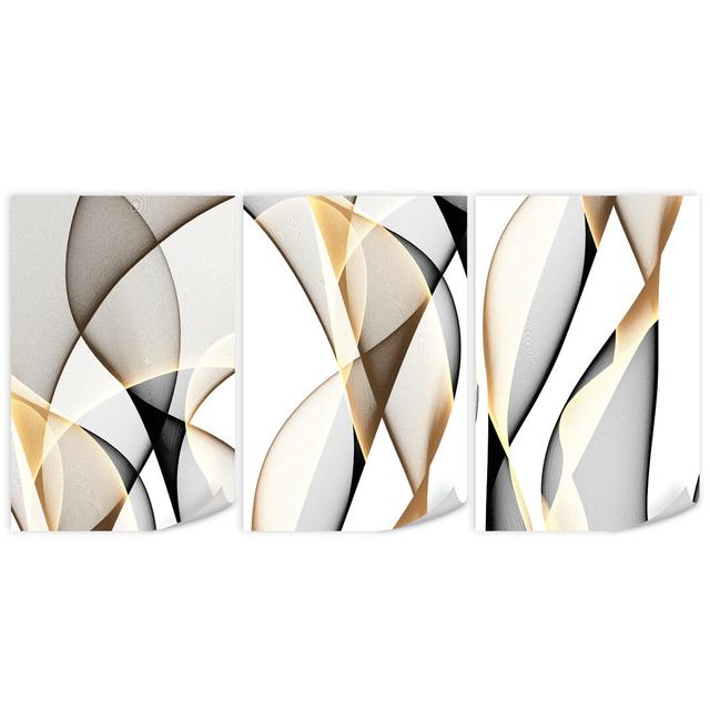 Contrasting Waves - 3 Piece Graphic Art Print Set on Canvas Clock Canvas Format: Unframed, Size: 70cm H x 150cm W x 0.1cm D on Productcaster.