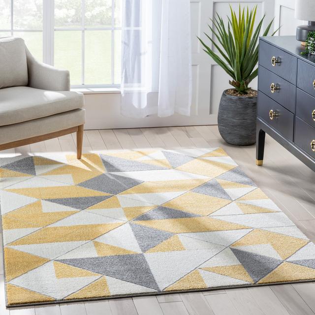 Leona 3D Textured Yellow/Grey Rug Well Woven Rug Size: Rectangle 120 x 160cm on Productcaster.