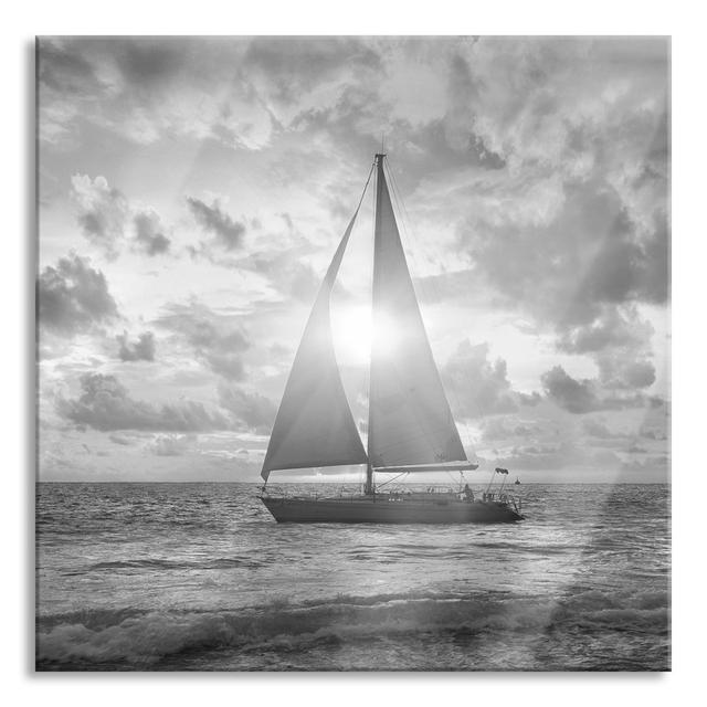 Sailboat Near The Coast - No Frame Print on Glass Longshore Tides Size: 60cm H x 60cm W x 0.4cm D on Productcaster.