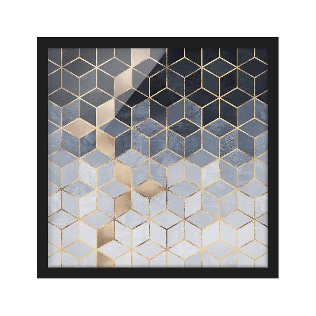 Blue White Golden Geometry - Picture Frame Graphic Art Fairmont Park Format: Black, Size: 30cm H x 30cm W x 2cm D, Matte Colour: No Matte on Productcaster.