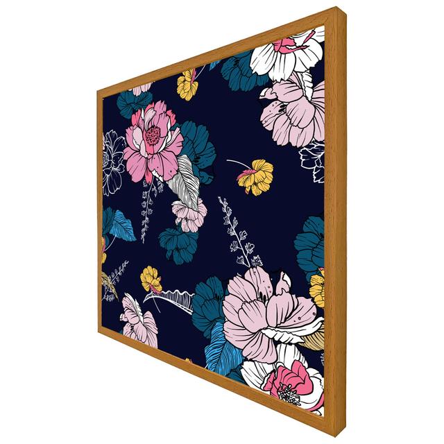 Kaibab Pink Flowers on Navy - Single Picture Frame Art Prints ClassicLiving Size: 61cm H x 61cm W, Format: Oak Framed on Productcaster.