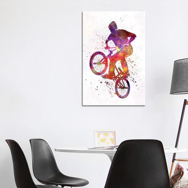 Man Bmx Acrobatic Figure in Watercolour by Paul Rommer - Wrapped Canvas Painting Latitude Run Size: 101.6cm H x 66.04cm W x 1.91cm D on Productcaster.