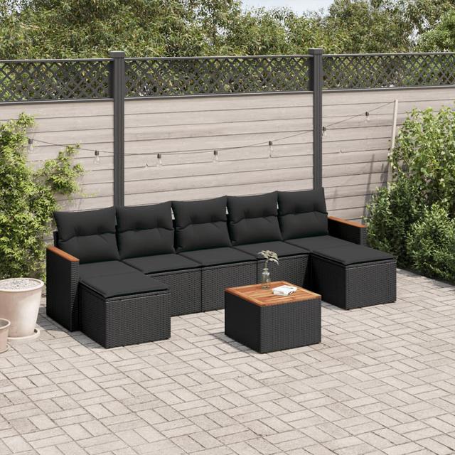 Vidaxl 8-Tlg. Garten-Sofagarnitur Mit Kissen Beige Poly Rattan 17 Stories Rahmenfarbe: Schwarz, Kissenfarbe: Schwarz on Productcaster.