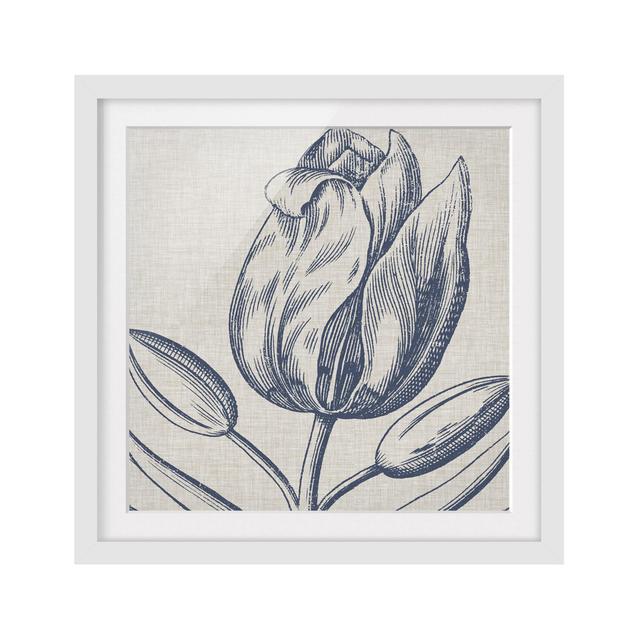 Indigo Flower on Linen IV - Picture Frame Drawing Rosalind Wheeler Frame Option: White Framed, Size: 50cm H x 50cm W x 2cm D on Productcaster.