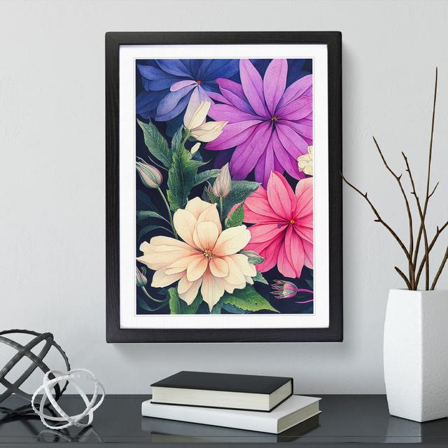 XV1022-5092X Water Painted Flowers No.5 - Single Picture Frame Print Marlow Home Co. Format: Black Framed, Size: 64cm H x 46cm W on Productcaster.