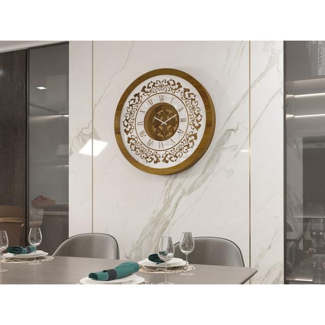 Allyna Manufactured Wood Wall Clock Latitude Vive Size: 60cm H x 60cm W x 7cm D, Colour: Bronze Effect on Productcaster.