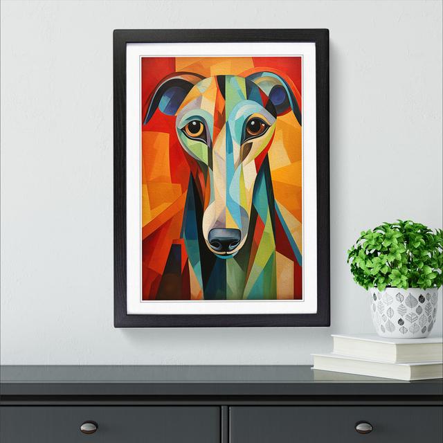 Greyhound Cubism - Single Picture Frame Print on Wood Marlow Home Co. Format: Black Framed, Size: 64cm H x 46cm W on Productcaster.