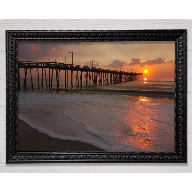 Sunset Pier Framed Print Highland Dunes Format: Black Framed Paper, Size: 100cm H x 141.4cm W x 3cm D on Productcaster.