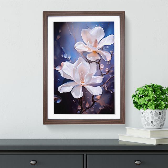 Magnolia Flower Futurism - Single Picture Frame Print on Wood Marlow Home Co. Format: Walnut, Frame Colour: Walnut, Size: 64cm H x 46cm W x 2cm D on Productcaster.