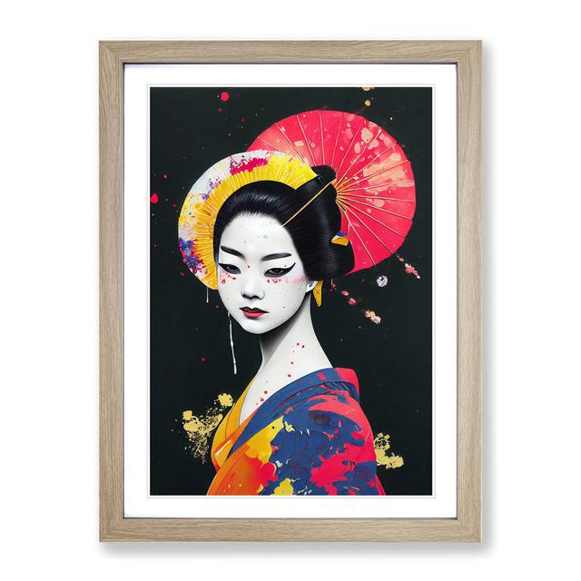 Geisha Painted No.1 - Picture Frame Graphic Art Rosdorf Park Size: 46cm H x 34cm W x 2cm D, Frame Colour: Oak on Productcaster.