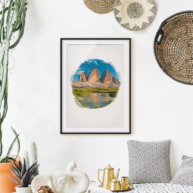 South Tyrolean Peaks and Water Reflection - Picture Frame Graphic Art Union Rustic Frame Option: Black Framed, Size: 70cm H x 50cm W x 2cm D on Productcaster.