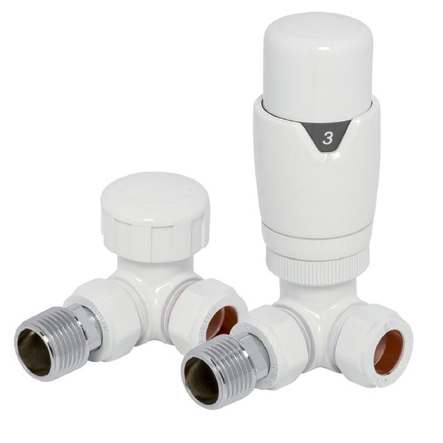 2 Piece Round Corner Thermostatic and Lockshield Radiator Valve Set Belfry Heating Finish: White on Productcaster.