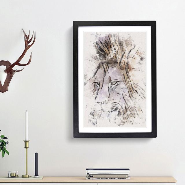 Abstract Lion Art Watercolour - Picture Frame Graphic Art East Urban Home Size: 63cm H x 45cm W x 2cm D, Frame Option: Black Framed on Productcaster.