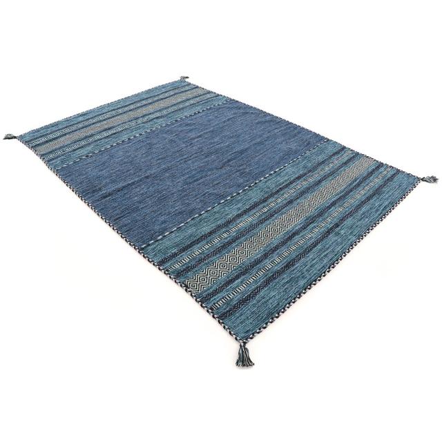 Azizi Striped Hand Woven Cotton Blue Rug Carpetfine Rug Size: Rectangle 160 x 230cm on Productcaster.