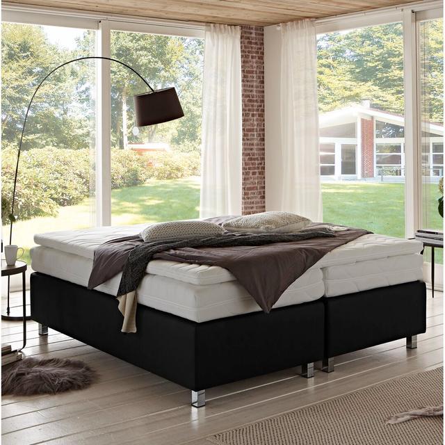 Boxspringbett Reva Zipcode Design Farbe: Schwarz, Größe: 120 × 200 cm, Matratzenhärte: Bonell-Federkernmatratze, H2 on Productcaster.