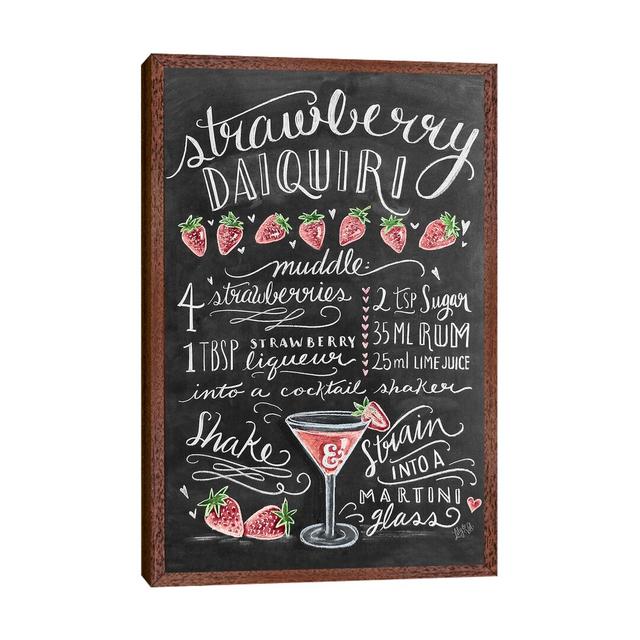 Strawberry Daiquiri Recipe Happy Larry Size: 66.04cm H x 45.72cm W x 3.81cm D, Format: Brown Framed Canvas on Productcaster.