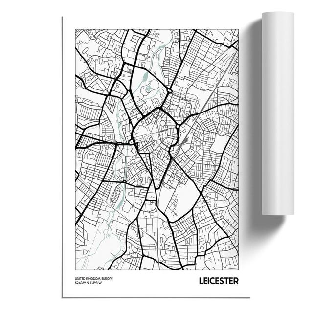 Map Leicester UK - Unframed Graphic Art East Urban Home Size: 84cm H x 59cm W x 0.1cm D on Productcaster.