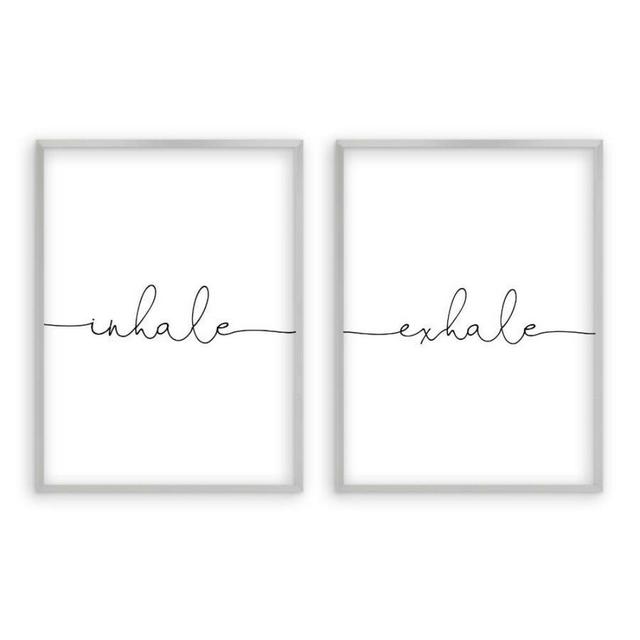 Inhale Exhale - 2 Piece Print (Set of 2) East Urban Home Size: 61 cm H x 43 cm W, Format: Matt Silver Frame on Productcaster.