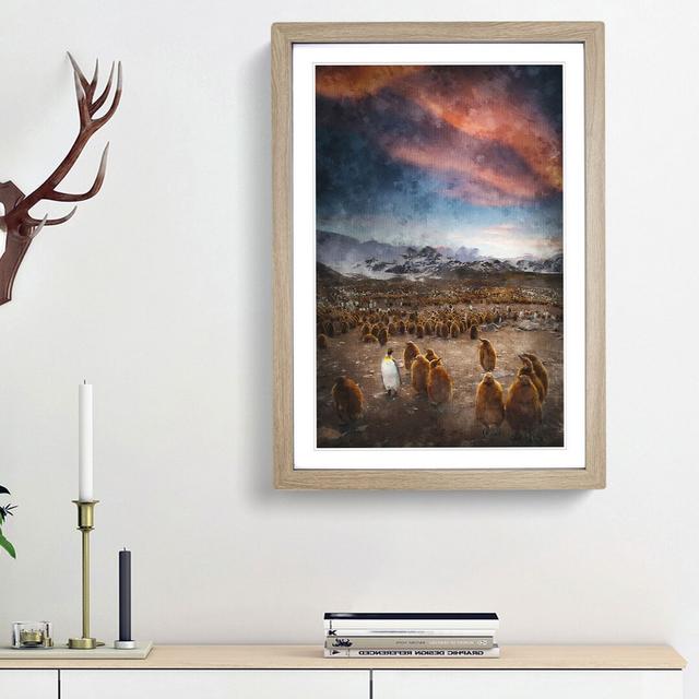 King Penguins & Mountains - Picture Frame Graphic Art Print East Urban Home Frame Option: Oak Framed, Size: 33cm H x 24cm W x 2cm D on Productcaster.