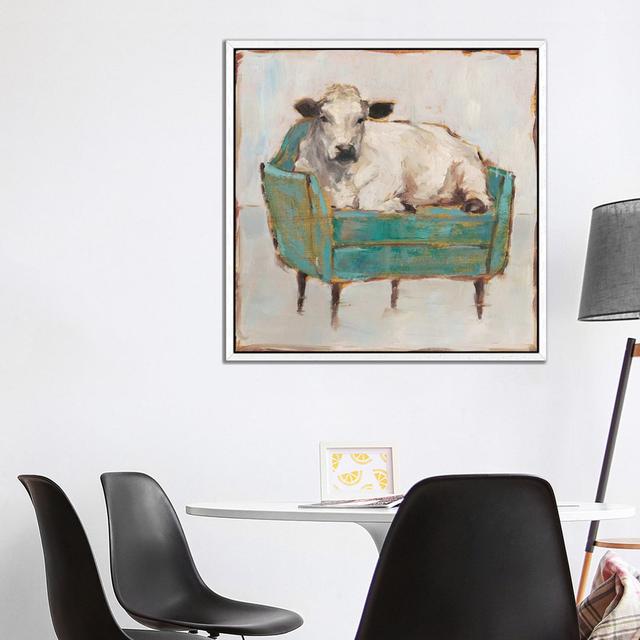 Moo-ving In I by Ethan Harper - Graphic Art Print on Canvas East Urban Home Size: 93.98cm H x 93.98cm W x 3.81cm D, Format: White Framed on Productcaster.