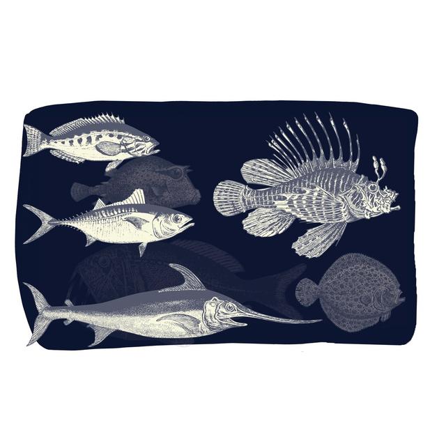 Fish On Dark Blue Highland Dunes Size: 51cm H x 76cm W x 3.8cm D on Productcaster.