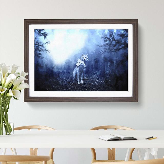 White Wolves in the Forest in Abstract - Picture Frame Graphic Art Print East Urban Home Frame Option: Walnut, Size: 50cm H x 76cm W x 2cm D on Productcaster.