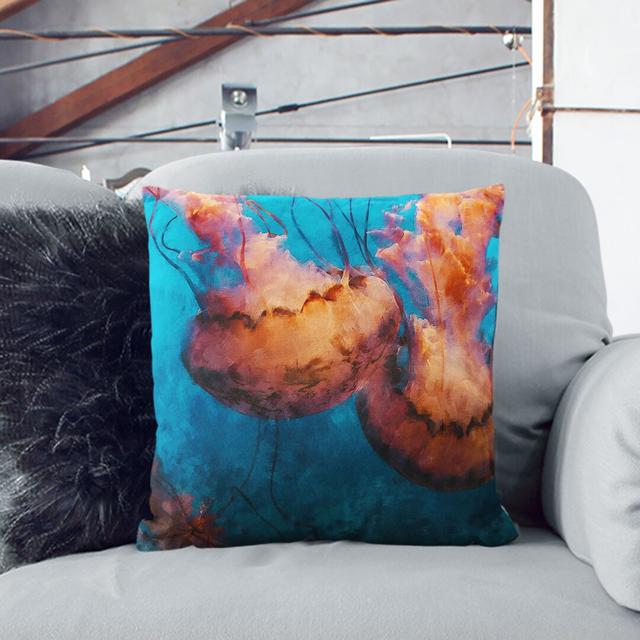 Jellyfish Painting Cushion with Filling East Urban Home Size: 55cm H x 55cm W x 20cm D, Backing Colour: White on Productcaster.