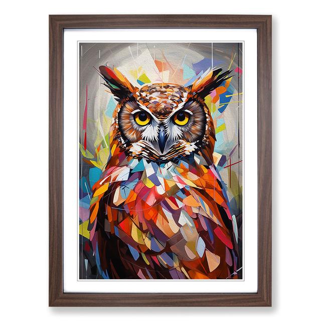 Owl Geometric Alpen Home Format: Walnut Framed, Size: 34cm H x 25cm W x 2cm D on Productcaster.