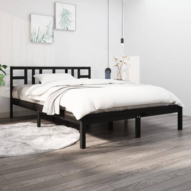 Bed Frame Solid Wood 17 Stories Size: 200 x 200cm, Colour: Black on Productcaster.