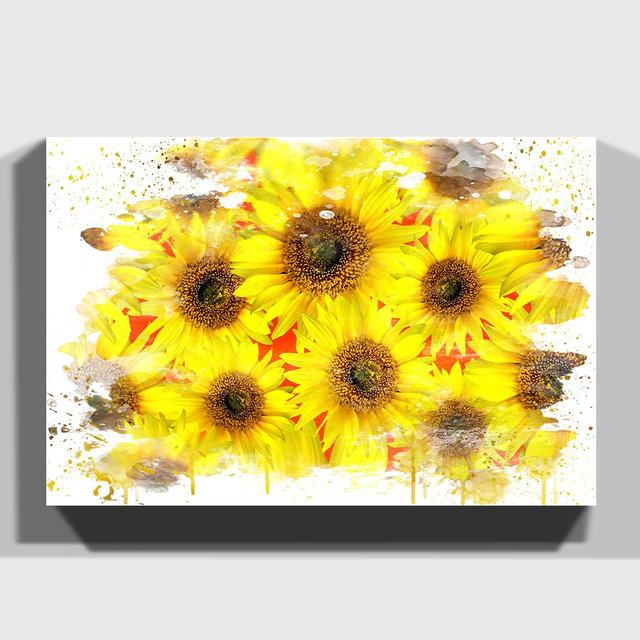 'Flower Yellow Sunflowers' Graphic Art Print Latitude Run Size: 50cm H x 76cm W, Format: Wrapped Canvas on Productcaster.