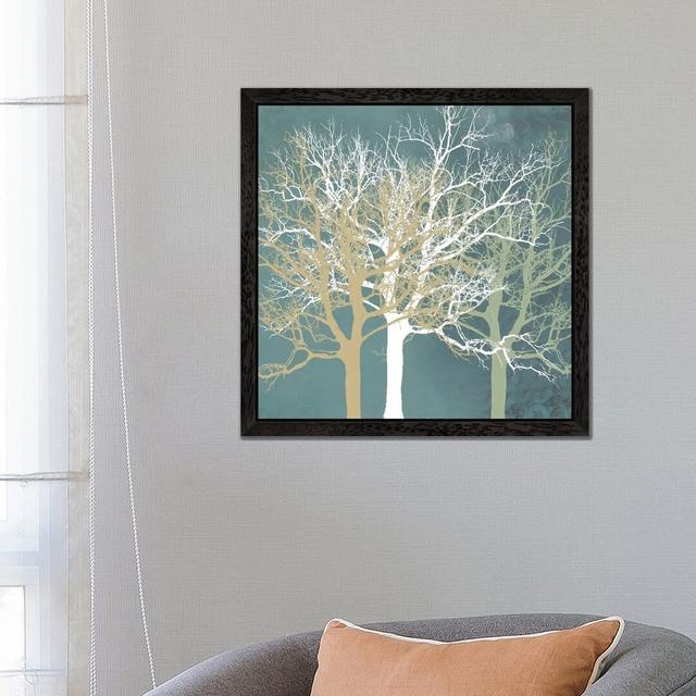 Tranquil Trees - Print on Canvas Brambly Cottage Format: Black Floater Framed, Size: 93.98cm H x 93.98cm W x 3.81cm D on Productcaster.