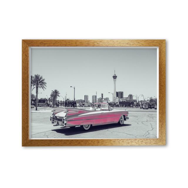 Retro Pink Car - Print East Urban Home Size: 42 cm H x 30 cm W x 5 cm D, Format: Honey Oak Frame on Productcaster.