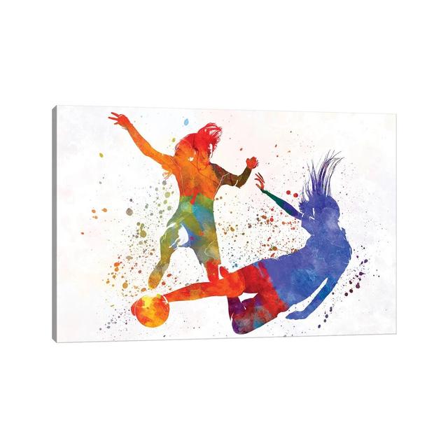 Women Soccer Players In Watercolour II by Paul Rommer - Wrapped Canvas Painting ClassicLiving Size: 30.48cm H x 45.72cm W x 1.91cm D on Productcaster.