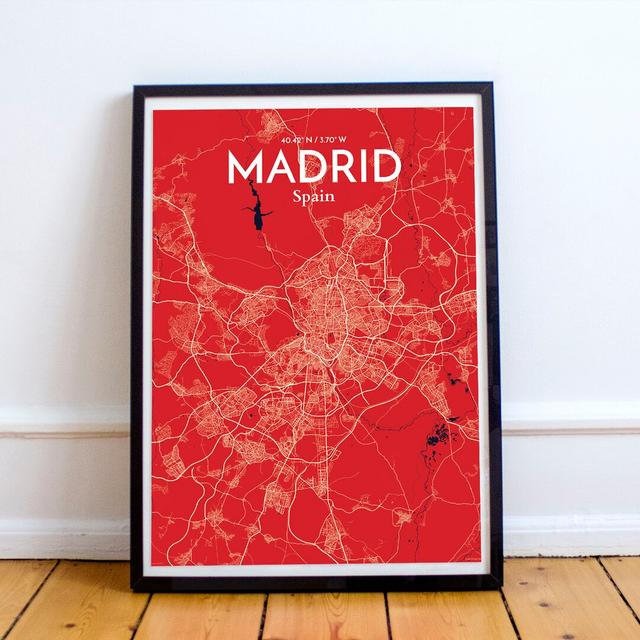 Madrid City Map - Unframed Graphic Art Print on Paper East Urban Home Size: 61cm H x 45.7cm W x 0.1cm D on Productcaster.